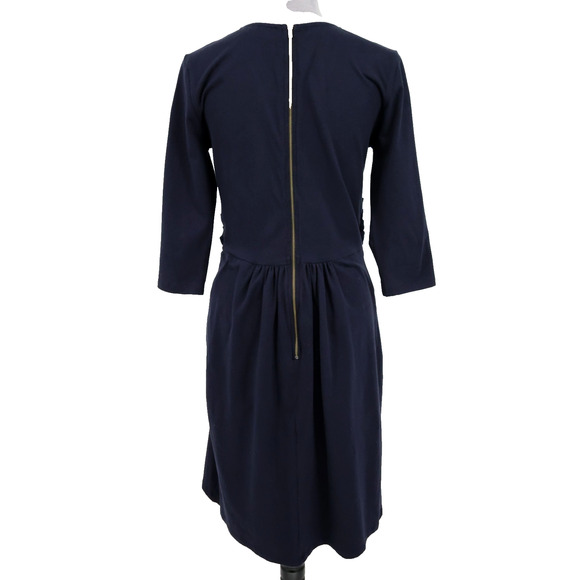 eShakti Dress Womens 12 Navy Blue Cotton Stretch Knit Zip Faux Wrap V Neck - Picture 2 of 12